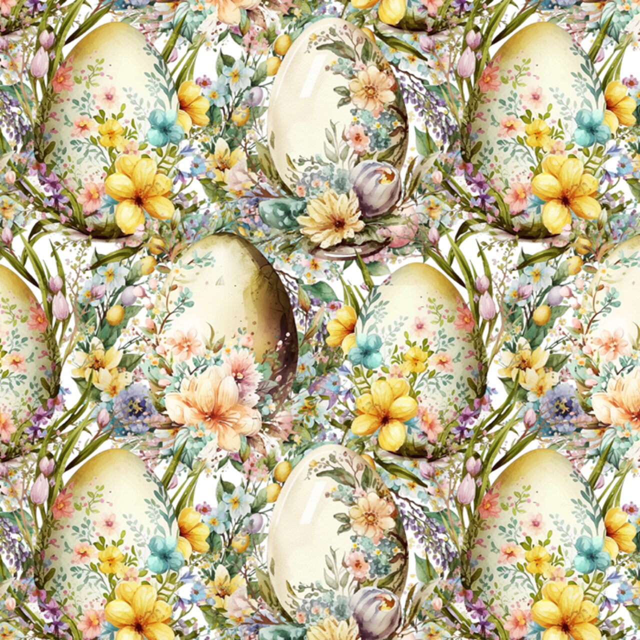 Rustic Floral Easter Egg Cotton Fabric | By the Yard | Sewing and Crafting | 44 inches wide